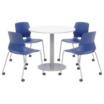 Olio Designs White Round 42in Lola Dining Set - Navy Caster Chairs