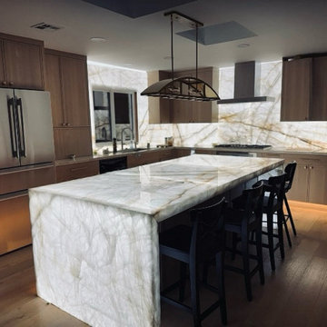 Cristallo Quartzite Kitchen Lighting — Maru Residence, San Jose, CA