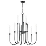Maxim - Tux Nine Light Chandelier - Updating the traditional chandelier form the Tux collection uses elongated sweeping lines evocative of the mid-20th century and stripped down ornamentation to create a transitional lighting product relevant again. The two-tone Black and White powder coated finish offers a neutral color palette which coordinates perfectly with a variety of settings. Use decorative tubular bulbs or globes to dress up the design or keep it classic with candelabra lamps.