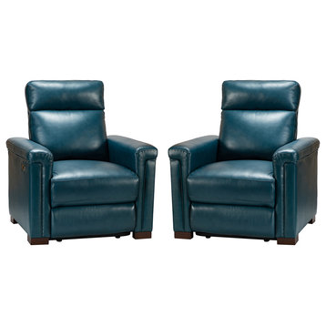 Paulina 36.02"W Genuine Leather Power Recliner, Set of 2, Turquoise