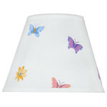 Aspen Creative Corporation - 32417 Hardback Empire Spider Lamp Shade, White/Butterflies/Flowers 5"x9"x7" - Aspen Creative is dedicated to offering a wide assortment of attractive and well-priced portable lamps, kitchen pendants, vanity wall fixtures, outdoor lighting fixtures, lamp shades, and lamp accessories. We have in-house designers that follow current trends and develop cool new products to meet those trends. Product Detail