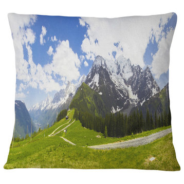 Valley in French Alps Panorama Landscape Printed Throw Pillow, 16"x16"