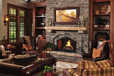 Example of a mountain style living room design in Charlotte