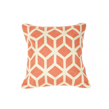 Hand-Embroidered Jaipur Coral Geometric Pillow, Cover Only