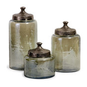 Round Luster Canisters, Set of 3, Green