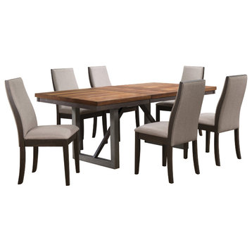 Spring Creek 7-piece Dining Room Set Natural Walnut and Chocolate Brown