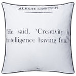 StyleCraft - Dann Foley Double Sided Pillow Einstein Quote Gray Velvet 24" X 24" - Bring inspiration and a hint of glam to your favorite chair or couch with this double sided pillow. The Albert Einstein quote is printed on linen with a solid grey velvet backing and black velvet piping - down feather insert provides plushness. Depending on your mood for the night, you can flip this double sided pillow either which way you please. Due to the production process, there may be minor variations in shape, size, color, and finish.
