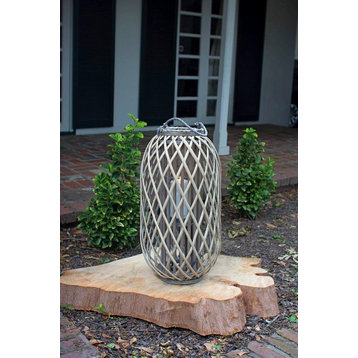 Grey Willow Lantern with Glass - Large