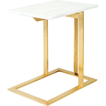 Nuevo Dell Marble Top End Table in Gold and White