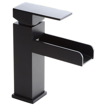 Modern Single Handle One Hole Waterfall Bathroom Sink Faucet Solid Brass, Matte Black