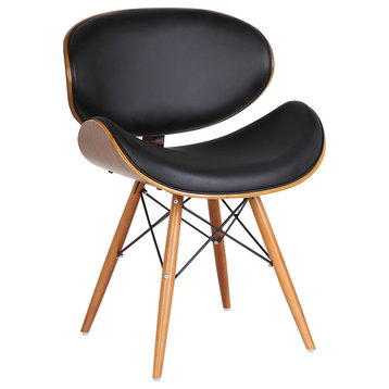 Armen Living Cassie Mid-Century Dining Chair in Walnut Wood and Black Faux Leath