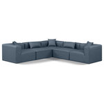 Meridian Furniture - Cube Upholstered Modular Sectional, Navy, 5-Piece: 2 Armless Chair, 3 Corner Chair, Vegan Leather - Elevate your space with the luxurious Cube Vegan Leather Modular Sectional. This modular sectional exudes modern elegance, charm, and comfort making it a perfect addition to any contemporary living space. Its clean lines and cube shape are reminiscent of minimalist design, while the plush navy vegan leather upholstery adds a touch of luxury and sophistication. The chair's versatile construction and geometric aesthetic seamlessly integrate into various design styles, from sleek living rooms to chic home offices, embodying the essence of modern design and creating a sense of order and tranquility in your space.