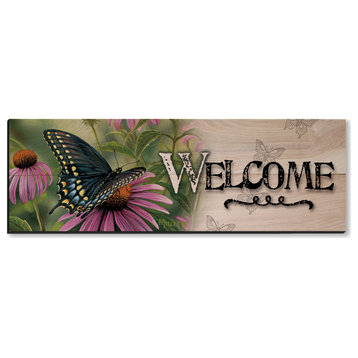 Welcome Wall Art, Black Swallowtail Butterfly, 24"x8"