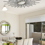 WALLTAT - Sunburst Ceiling, Dark Gray, 72"x72" - Sunburst Ceiling Decals will add a stunning overhead design appeal to any room.  Disguise boring surface mount lighting fixtures or enhance gorgeous chandeliers with these bold rays of cool!  This design proves that wall decals can be moved up to the ceiling to complete your rooms decor with DIY ease. Great for kitchens, dining rooms, living rooms, bedrooms and also on walls too for maximum impact. Design shipped as-is.  For ceiling use, solid center of design will need to be cut out to accommodate electrical wiring.  Available on Houzz in Size E in Dark Grey. Convert your plain ceilings into works of art in just minutes with DIY WALLTAT Wall Decals. Made in the U.S.A.
