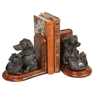 Dog Basket With Fox Kits Bookend