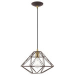 Livex Lighting - Livex Lighting 41323-07 Geometric Shade - 13.5" One Light Mini Pendant - This mini pendant features a antique brass angularGeometric Shade 13.5 Bronze Bronze Metal  *UL Approved: YES Energy Star Qualified: n/a ADA Certified: n/a  *Number of Lights: Lamp: 1-*Wattage:60w Medium Base bulb(s) *Bulb Included:No *Bulb Type:Medium Base *Finish Type:Bronze