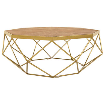 Talin Geometric Gold And Wood Coffee Table