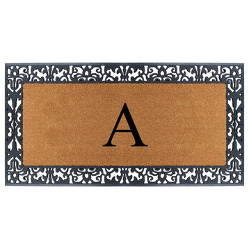 A1HC Rubber and Coir Paisley Border Durable Monogram Doormat 30"x60", Black, A