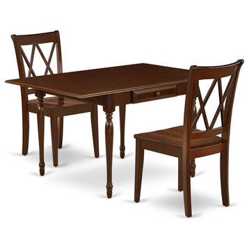 3-Piece Sets Table, 2 Dining Chairs, Solid, Drop Leaf Table, Mahogany