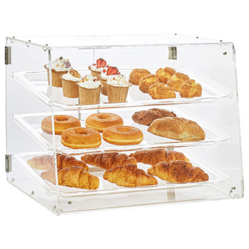 VEVOR 3-Tier Acrylic Bakery Display Case Countertop Donut Pastry Case Rear Door