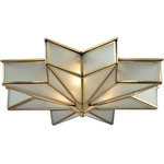 Elk Home - Decostar 3-Light Flush Mount, Brushed Brass - This series emanates an exciting star-shaped pattern with a timeless art deco flair. The design features sharp, dramatic angles made of frosted glass held by a solid Brushed Brass frame.