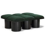 Meridian Furniture - Pavilion Black Boucle Fabric Bench, Green, Black Finish, 46.5" W X 36" D X 17.5" H - Bring valuable seating and remarkable style to your space with this green Pavilion Boucle Fabric Bench, an exquisite balance of style and usability for the entryway, bedroom, and beyond. Crafted from oak veneer with a black finish, this bench has a 4-inch-thick seat cushion that's channel-tufted for a touch of luxury. The bench's columnar bases add a dash of Art Deco design, making it a captivating focal point in any room.