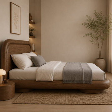 Modern Minimalist Wooden Platform Bed | Low Profile Curved Bed Frame