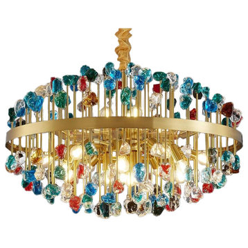 Albisola | Colorful Modern Chandelier With Different Form Crystals, Colorful Crystal, 24''