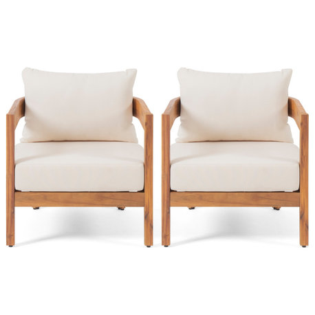 Brooklyn Outdoor Acacia Wood Club Chair With Cushions, Set of 2