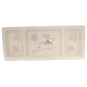 Tabletop HOLIDAY DANCE SECTIONAL PLATE Ceramic Reindeer Snowflakes 1763120