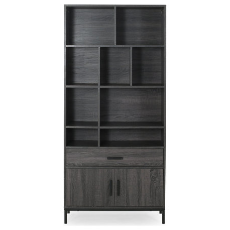 Harman Contemporary Faux Wood Cube Unit Bookcase, Dark Gray/Black