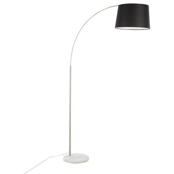 March Floor Lamp, White Marble, Nickel, Black Linen