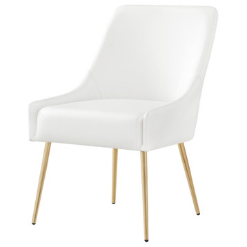 Fergo Dining Chair, Set of 2, White Leather Pu, Armless, Leg: Gold