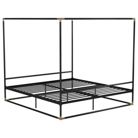 CosmoLiving Celeste Canopy Metal Bed King Size Frame in Black/Gold
