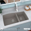 Karran Undermount Quartz 33" 60/40 Double Bowl Kitchen Sink, Concrete