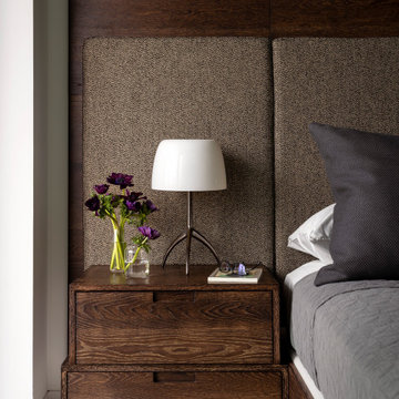 Proper Terrace Penthouse Bed Detail with Upholstered Headboard