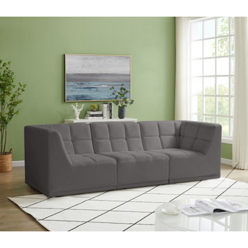 Relax Velvet Upholstered 3-Piece Modular Sofa, Grey