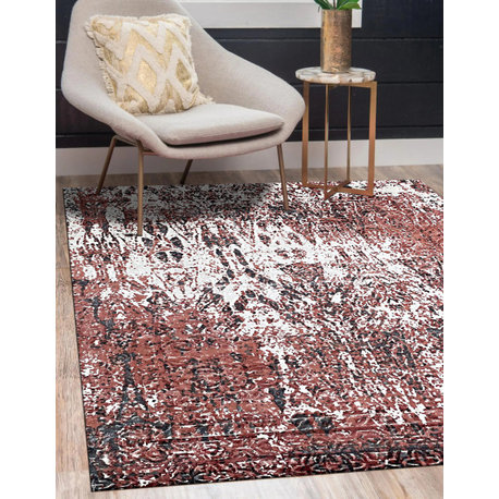 Hand-Knotted Wool Ivory/Red Transitional Modern Modern Rug, 7' X 9'