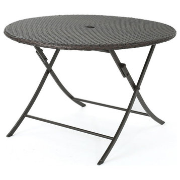 GDF Studio Riley Outdoor Multi-Brown Wicker Circular Foldable Dining Table