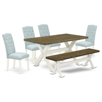 East West Furniture X-Style 6-piece Wood Kitchen Table Set in White/Baby Blue