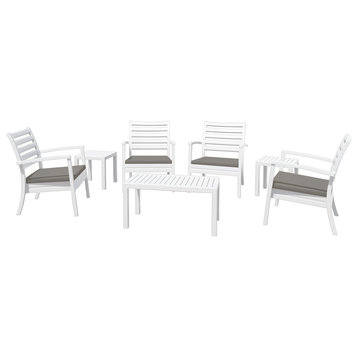 7-Piece Artemis XL Club Seating Set White With Acrylic Fabric Taupe Cushions