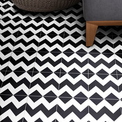 Moroccan Mosaic and Tile House - 8"x8" Jerada Handmade Cement Tile, Black/White, Set of 12 - Wall And Floor Tile
