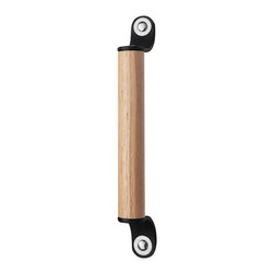 Walnut Studiolo - Leather and Wood Handle, The Sellwood, Black, 9.5" Center-to-Center, Nickel - Cabinet And Drawer Handle Pulls