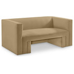 Meridian Furniture - Henson Velvet Upholstered Loveseat, Camel - Spice up your living room or den with this Henson velvet loveseat. This handsome chair has a boxy design that suits any contemporary room with ease. It's covered in rich camel velvet that's luxuriously soft to the touch and against the body, making it everyone's favorite seat. The solid wood frame of this modern loveseat adds durability, resilience, and long-lasting enjoyment to this loveseat, making it look right at home in your up-to-the-minute space.