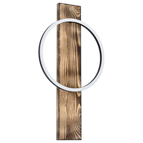 Boyal 1-Light Integrated LED Wall Sconce, Brushed Pine Wood, Black Shade