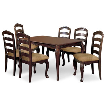 Furniture of America Pienne Transitional 7-Piece Wood Dining Set in Dark Walnut