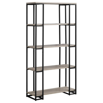 60" Bookcase With Metal Base, Dark Taupe/Black