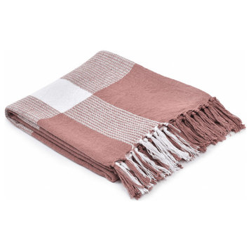 Pink Woven Cotton Checkered Throw Blanket