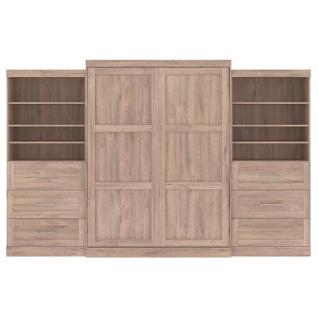 Bestar Pur Queen Murphy Bed and 2 Shelving Units with Drawers (136W)