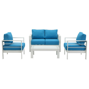 Safavieh Nason 4-Piece Indoor-Outdoor Living Set, Teal/White